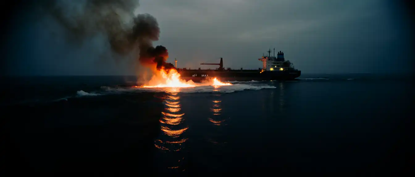 Пожар на поверхности Черного моря вызван инцидентом с участием танкера «Афрамакс Рио»